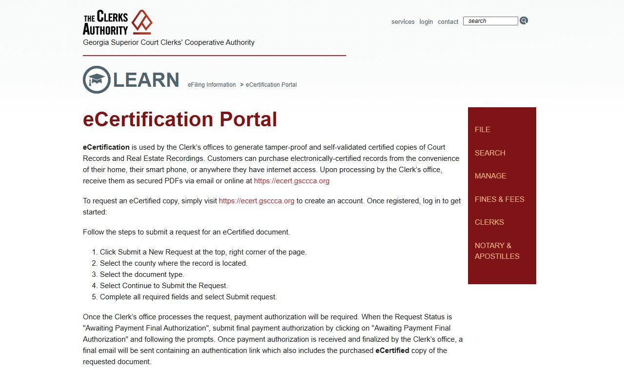 Union County Clerk of Superior Court eCertification records