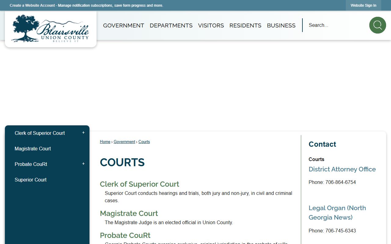 Union County court records court landing page
