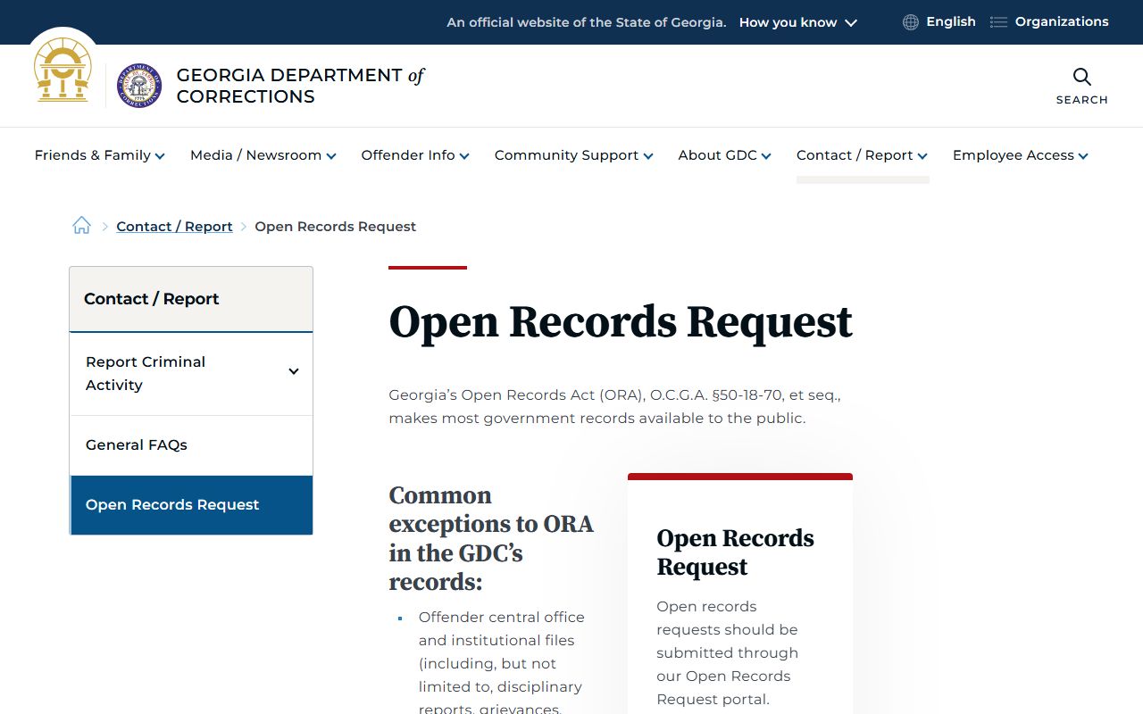Union County arrest records Georgia Department of Corrections open records
