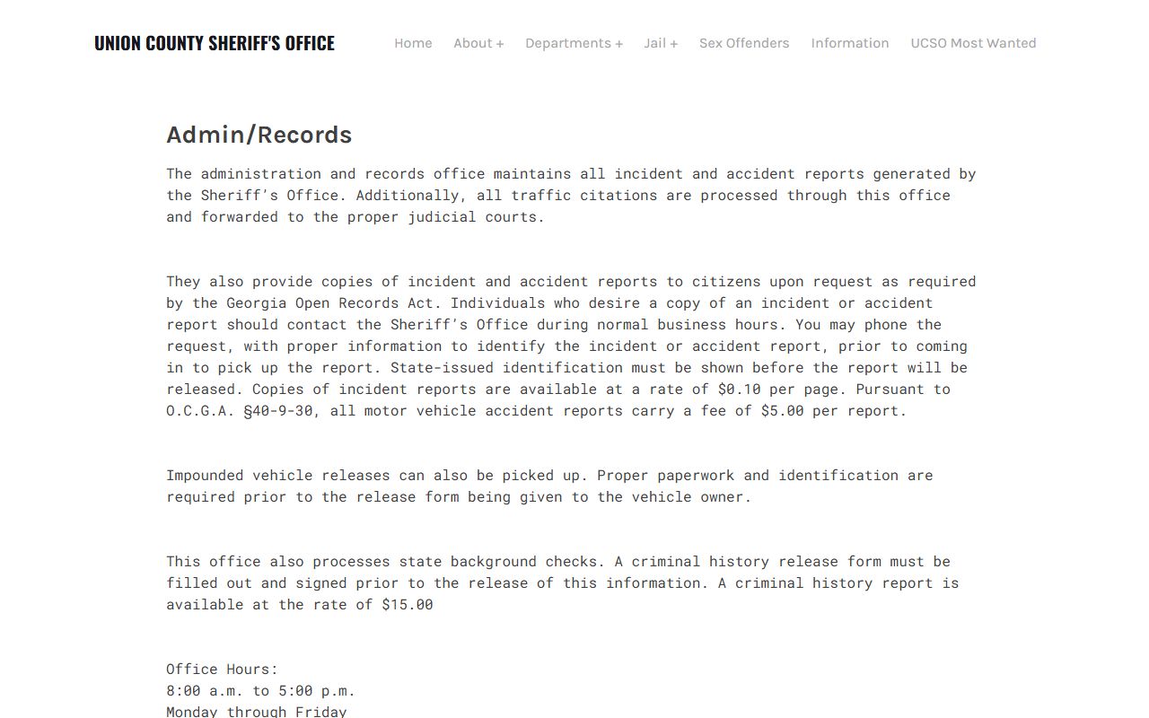 Union County arrest records sheriff admin and records page