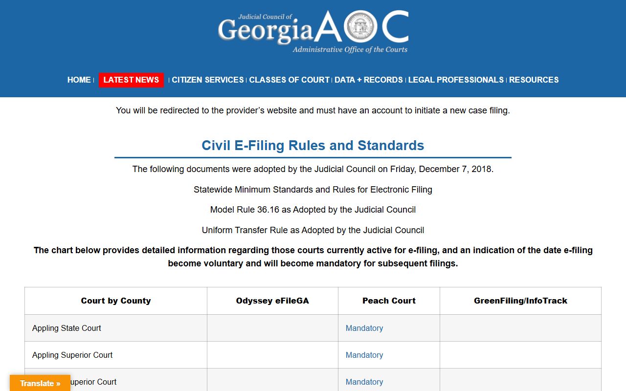 Union County court records Georgia Courts eFile records page