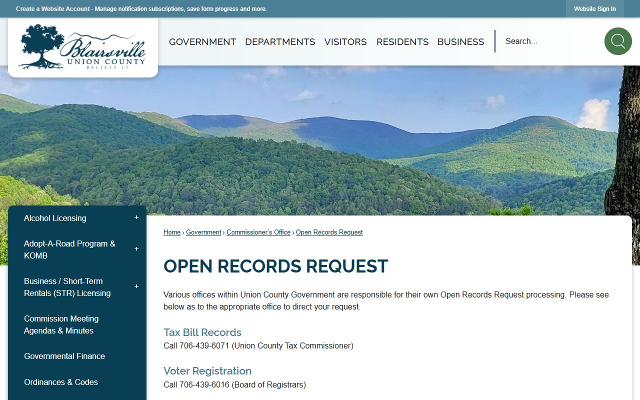Union County court records open records routing page