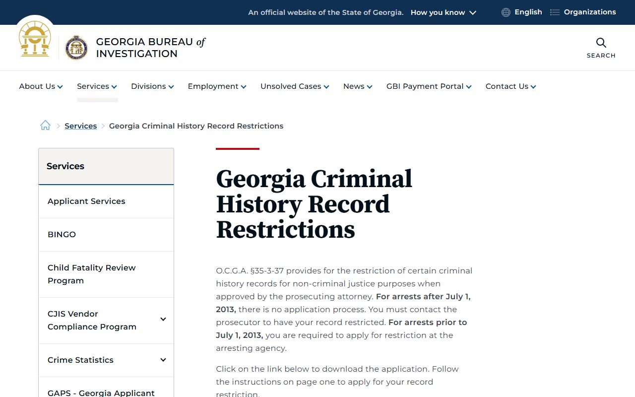 Union County criminal court records GBI record restriction page