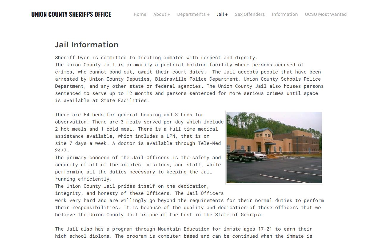 Union County inmate records jail information page