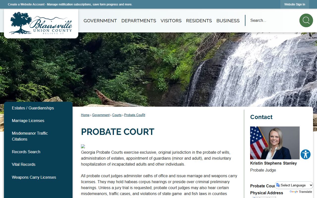 Union County traffic court records Probate Court venue