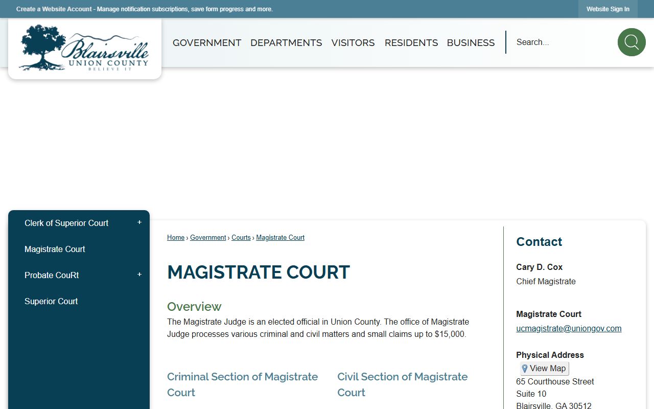 Union County warrant records Magistrate Court warrant functions