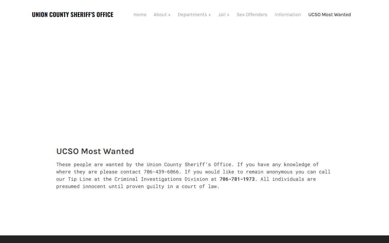 Union County warrant records Most Wanted page